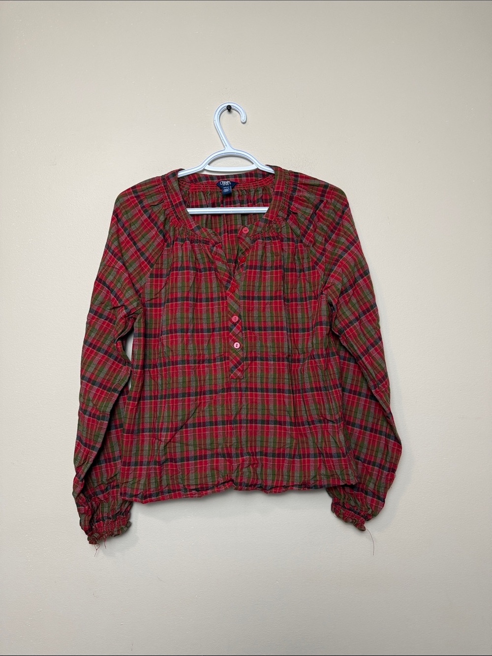 Chaps Plaid Button-Front Blouse size S